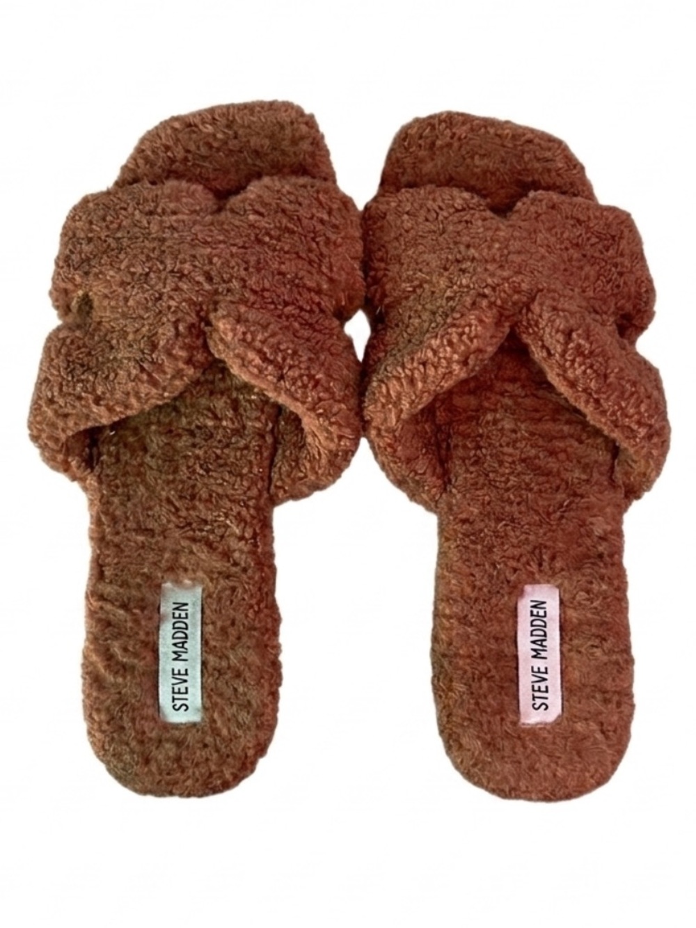 Steve Madden “Hayden” Cognac Sherpa Cross-Strap Slide Sandals – Size 9.5 GUC